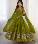 Heavy faux georgette embroidery work lemon readymade gown