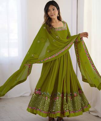 Heavy faux georgette embroidery work lemon readymade gown 2