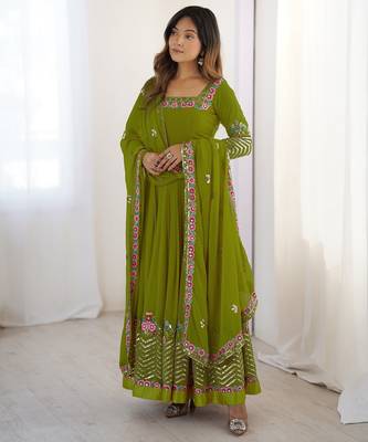 Heavy faux georgette embroidery work lemon readymade gown 3