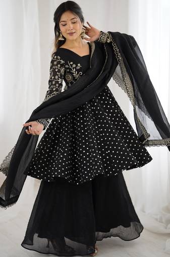 pure silk embroidery black readymade salwar suit