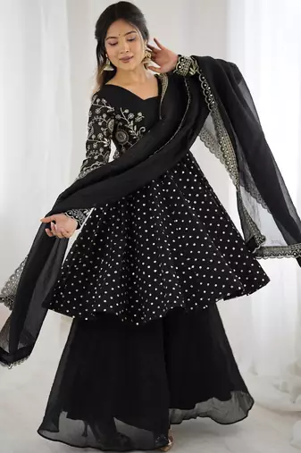 pure silk embroidery black readymade salwar suit