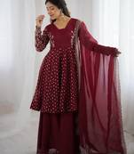 pure silk embroidery maroon readymade salwar suit