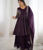 pure silk embroidery wine readymade salwar suit
