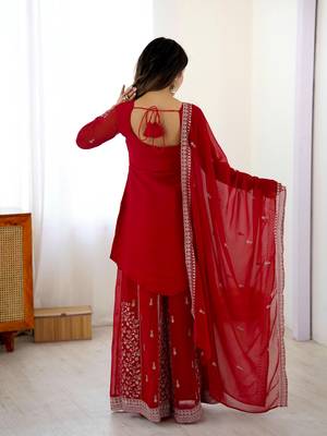  faux georgette embroidered top with shaded chinon silk palazzo & dupatta 2