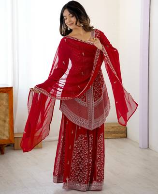  faux georgette embroidered top with shaded chinon silk palazzo & dupatta 3