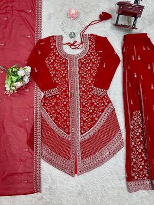  faux georgette embroidered top with shaded chinon silk palazzo & dupatta 4