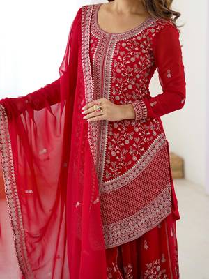  faux georgette embroidered top with shaded chinon silk palazzo & dupatta 5