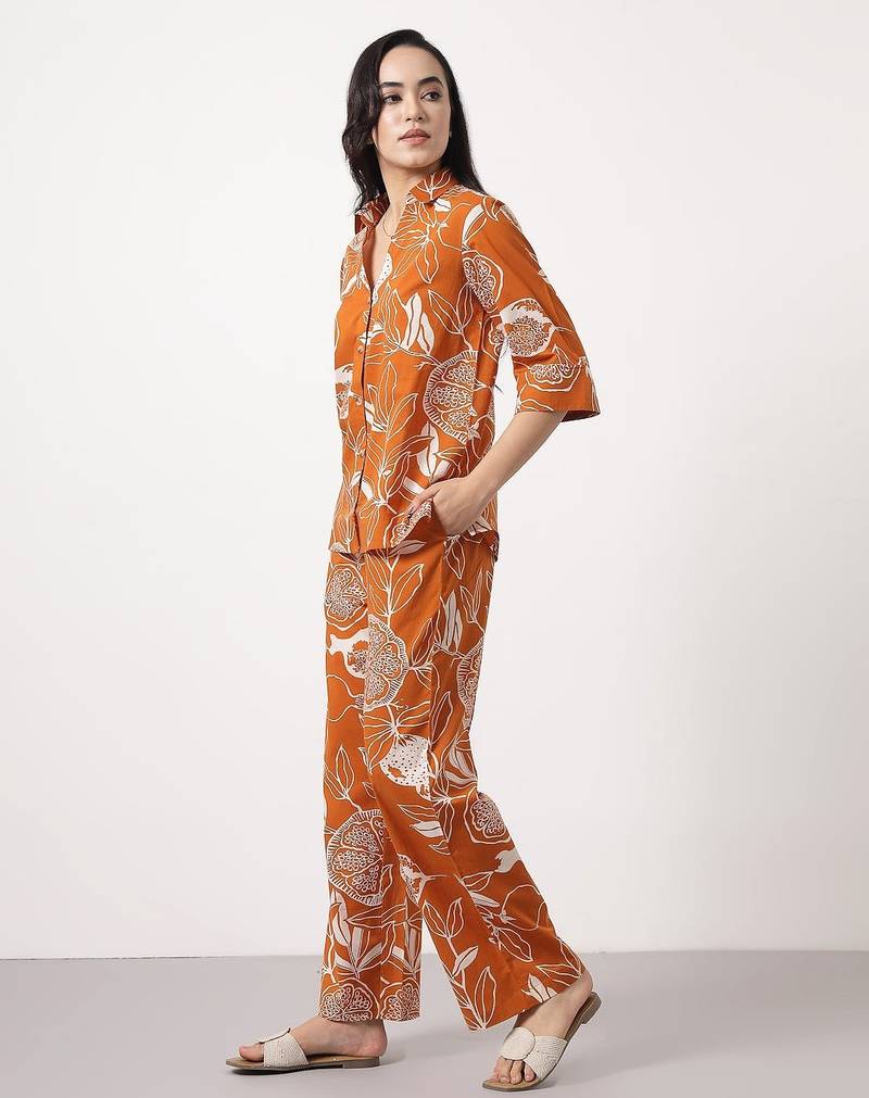 Burnt orange floral cotton co-ord set