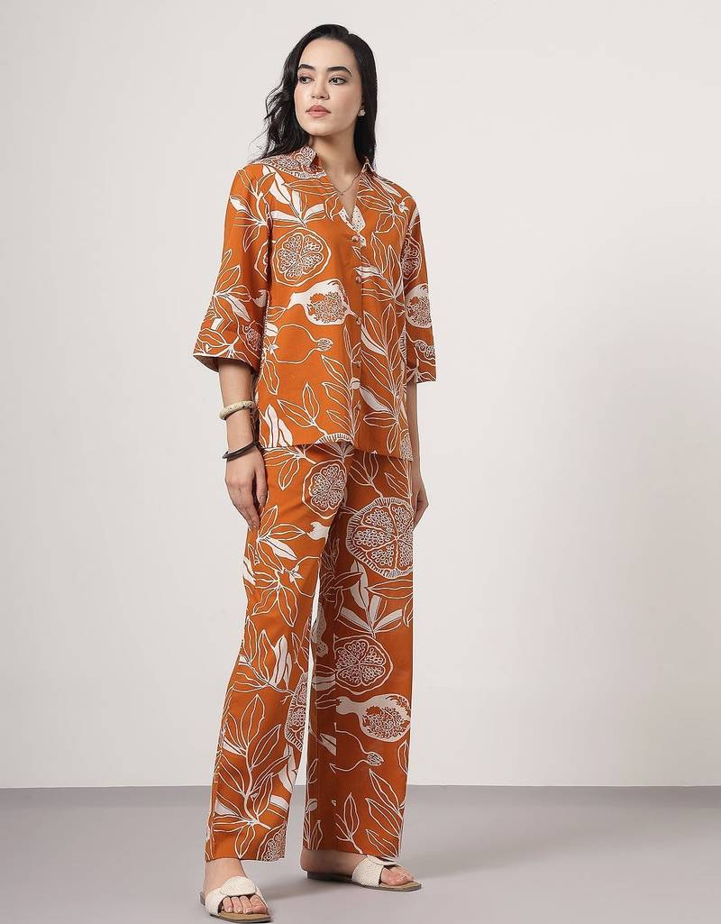 Burnt orange floral cotton co-ord set