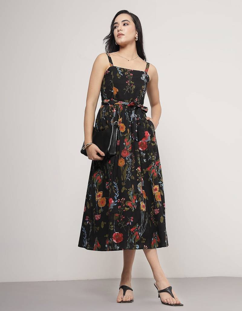 Black sleeveless midi dress