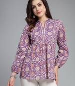 Royal purple floral printed a-line top