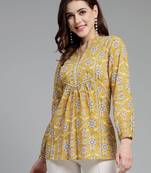 Yellow floral printed a-line top