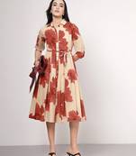 Beige fit and flare midi dress