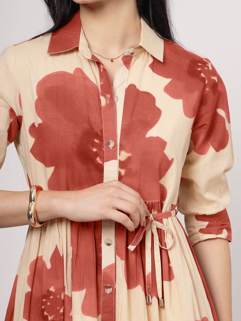 Beige fit and flare midi dress