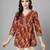 Maroon floral printed v neck pure cotton gathered top with three quarter sleeves