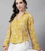 Yellow tie-up printed cotton top