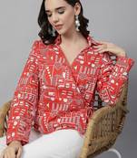 Tie up cherry red printed top