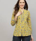 Yellow floral printed shirt style top