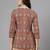 Rust printed straight cotton top with regular sleeves & side slit