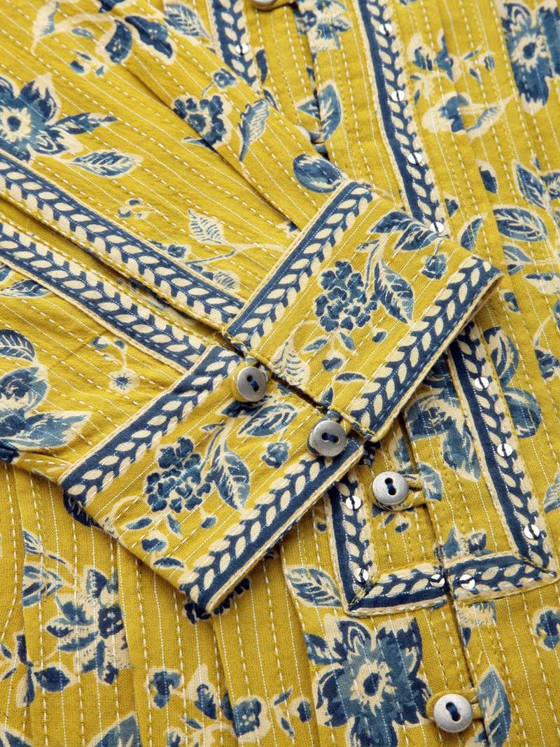 Yellow floral printed shirt style top