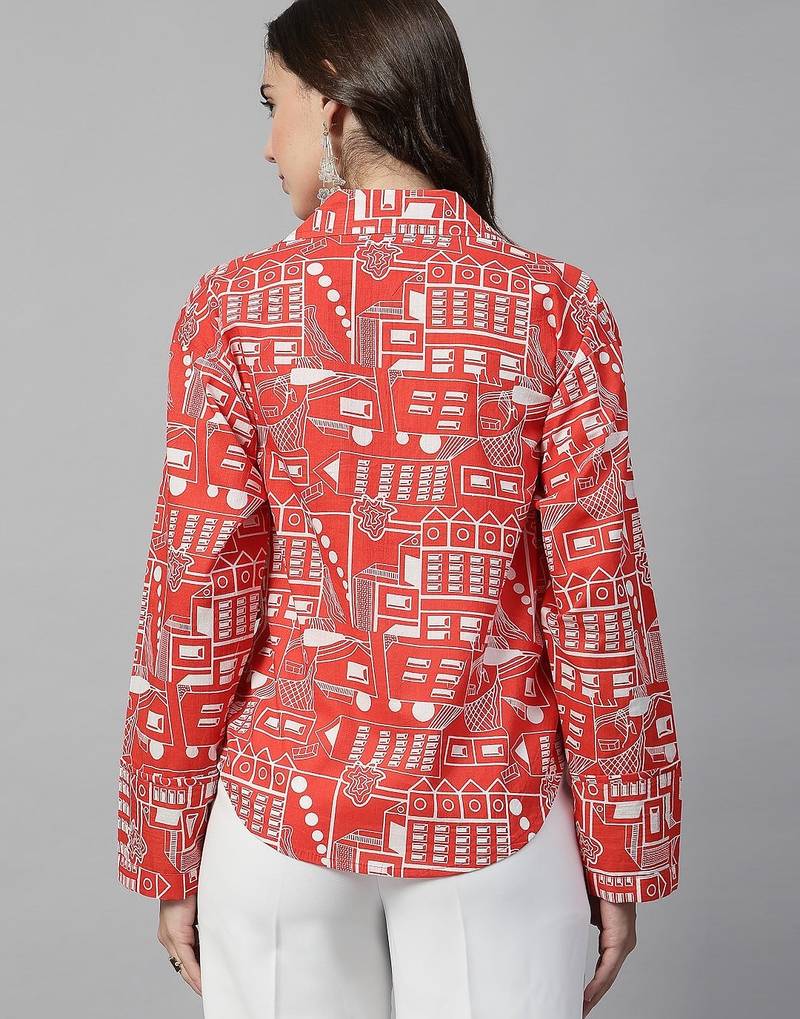 Tie up cherry red printed top