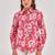 Fuchsia floral printed casual shirt with spread collar, button placket & long sleeves