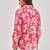 Fuchsia floral printed casual shirt with spread collar, button placket & long sleeves