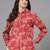 Red floral printed shirt with spread collar & button placket