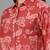 Red floral printed shirt with spread collar & button placket