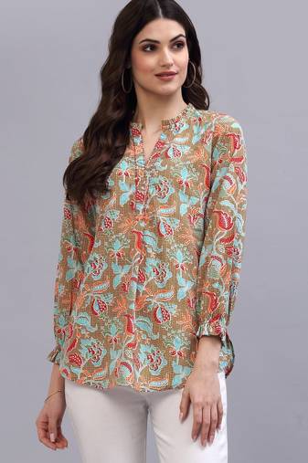 Khaki floral printed top