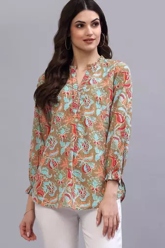 Khaki floral printed top