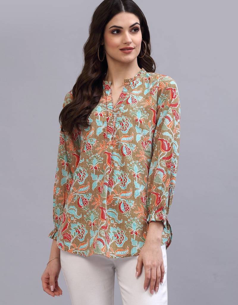 Khaki floral printed top