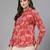 Red floral printed shirt with spread collar & button placket