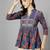 Blue floral print mandarin collar cotton top with a-line design & 3/4 sleeves