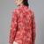 Red floral printed shirt with spread collar & button placket