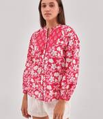 Magenta printed shirt style top with button closure & long sleeves