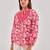 Magenta printed shirt style top with button closure & long sleeves
