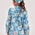 Blue floral printed shirt with spread collar & button placket