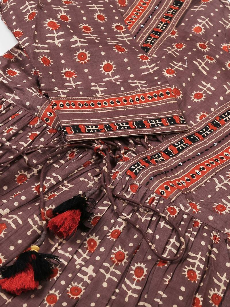 Rust printed gathered top