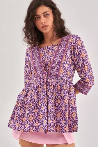 Purple gathered top