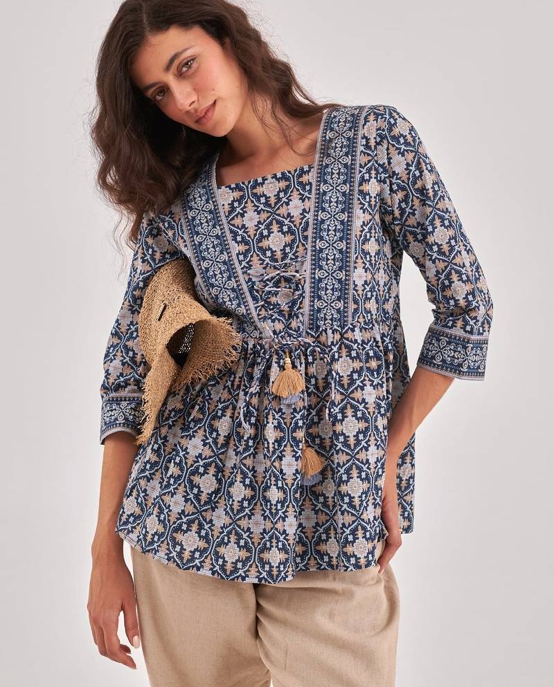 Navy blue gathered top