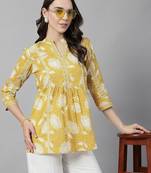 A-line butter yellow cotton printed top