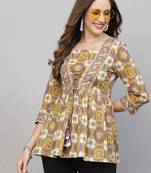 Mustard floral printed tie-up top
