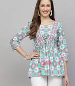 Sea green floral tie-up waist top