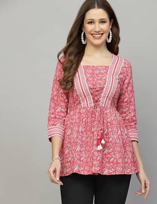 Pink floral printed tie-up top 1