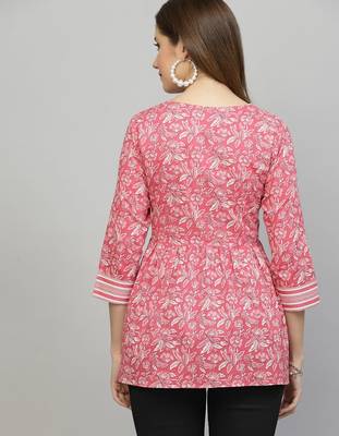 Pink floral printed tie-up top 4