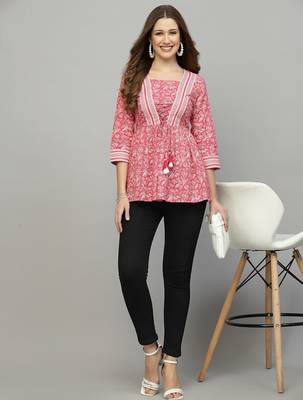 Pink floral printed tie-up top 5
