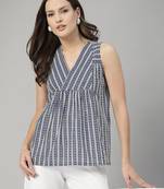 Sleeveless prussian blue striped cotton top