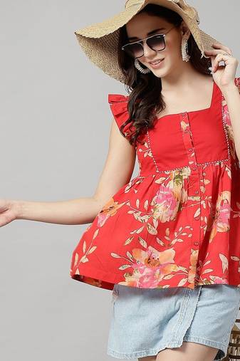 Printed flutter sleeve top