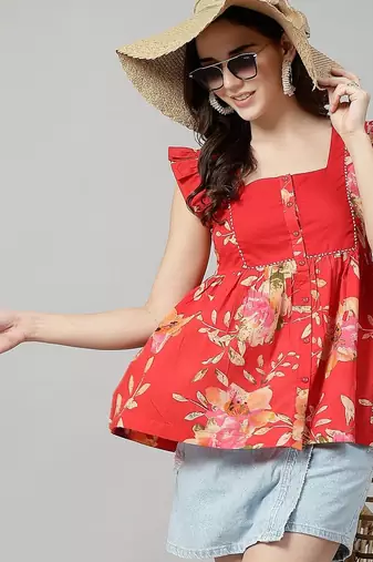 Printed flutter sleeve top